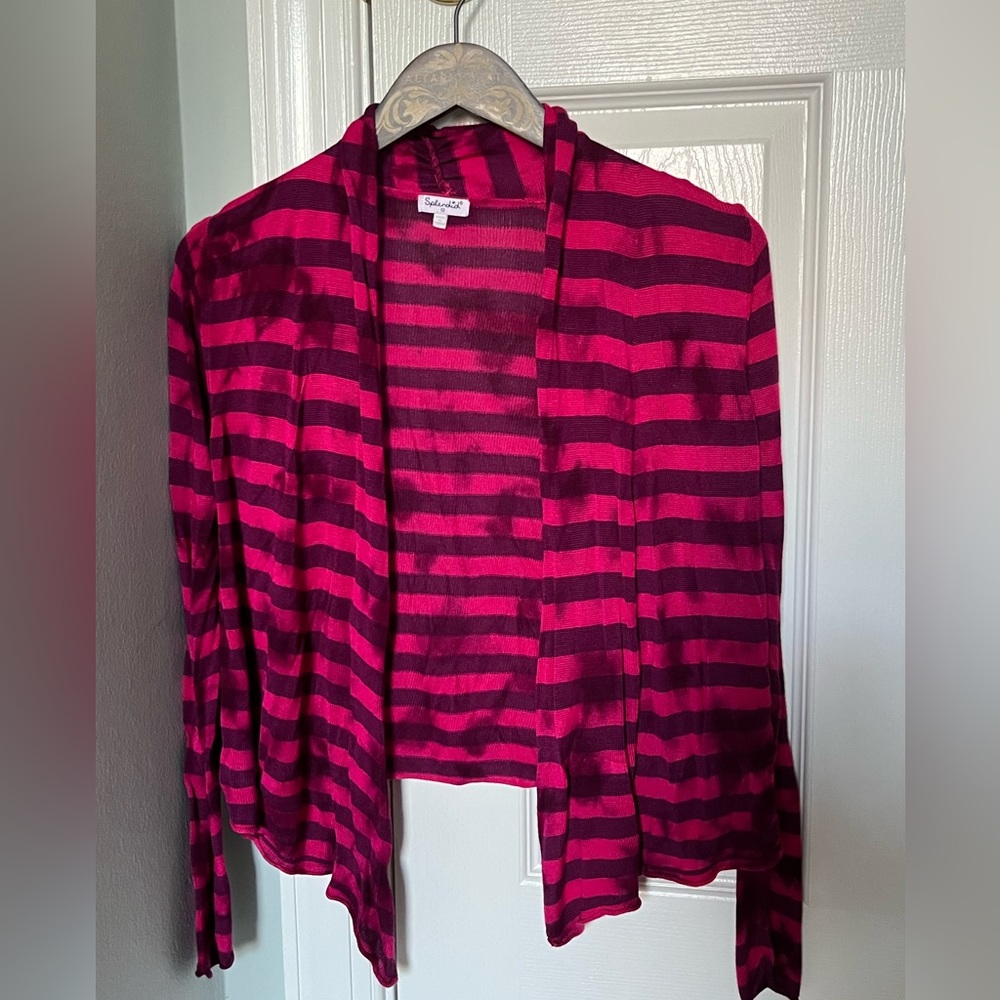 NWOT SPLENDID Girls Size 12 Open Striped Waterfall Knit Cardigan Pink Maroon